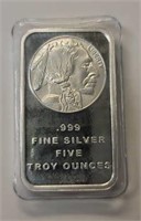 Five Ounce Silver Bar: Indian/Buffalo