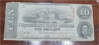 Authentic 1863 Confederate $10 Note