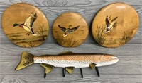 (3) Wooden Duck Art & Fish Coat Rack