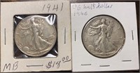 US Coins 2 Walking Liberty Halves Circulated