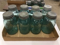 8 Vintage Ball  canning jars all green with zinc