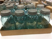 Eight vintage ball canning jars green zinc lids