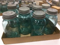 8 Vintage green ball canning jars zinc lids