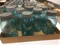 8 green vintage Ball canning jars zinc lids