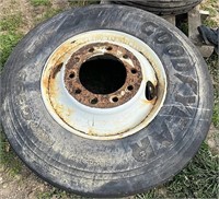 Goodyear 11R22.5 tire on a rim - rim is bad