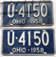 Pair of 1958  Ohio license plates