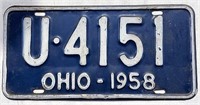 1958 Ohio license plate