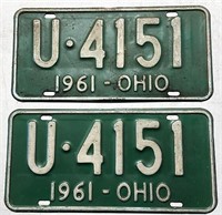 Pair of 1961 Ohio license plates