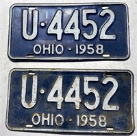 Pair of 1958 Ohio license plates