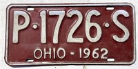 1962 Ohio license plate