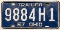 1967 Ohio trailer license plate