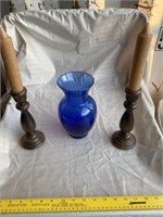 Blue Vase-wooden Candles (3)