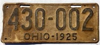 1925 Ohio license plate