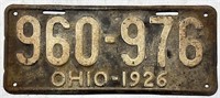1926 Ohio license plate