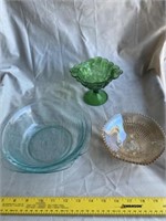 Blue, Green, & Amber Serving Dishes (3)