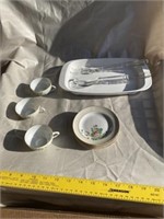 Tea Cups- Saucers- Serving Plate- Glass Utensils