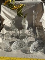Clear Glass Vase- Tray- Bell- Misc.