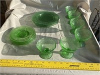 Green Glass- Stemware- Saucers And Plates