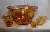 INDIANA GLASS, HARVEST GRAPE, 7 PIECE PUNCH BOWL
