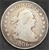 Scarce 1806 Draped Bust Silver Quarter Fine