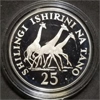 WWF 1974 Tanzania 25 Shilingi Proof Silver Coin