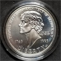 1993 Thomas Jefferson Unc Silver Dollar in