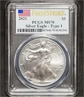 2021 1oz Silver Eagle PCGS MS70 Type 1 First Strik