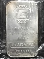 1 Troy Oz .999 Silver Bar Engelhard Bar