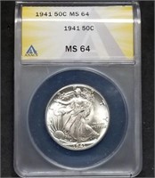 1941-P Walking Liberty Half Dollar ANACS MS64