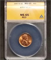 1957-D Lincoln Wheat Cent ANACS MS65 Red Slab