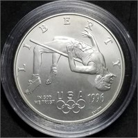 Rare 1996 Olympic High Jump Unc Silver Dollar BU