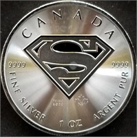2016 1oz Canada $5 Silver Superman Maple Leaf BU
