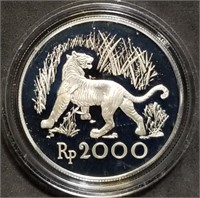 WWF 1974 Indonesia 2000 Rp Proof Silver Tiger Coin
