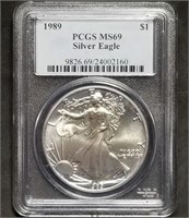 1989 1oz Silver Eagle PCGS MS69 Slab