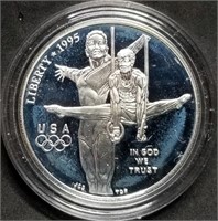 1995 Olympic Gymnast Proof Silver Dollar BU