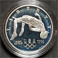 Scarce 1996 Olympic High Jump Proof Silver Dollar