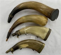 Lot of Four Horn Powder Flasks.