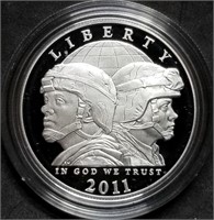 2011-P US Army Proof Silver Dollar MIB w/COA