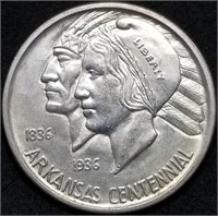1936 Arkansas Centennial Silver Half Dollar Gem BU