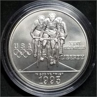 Rare 1995 Olympic Cycling Unc Silver Dollar BU