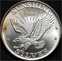 1986 Sunshine Silver 1oz .999 Silver Round BU