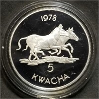 WWF 1978 Malawi 5 Kwacha Proof Silver Zebra Coin