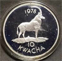 WWF 1978 Malawi 10 Kwacha Proof Silver Coin