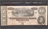 1864 Confederate $10 Banknote T-68 Nice