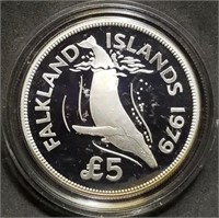 WWF 1979 Falkland Islands £5 Proof Silver Coin