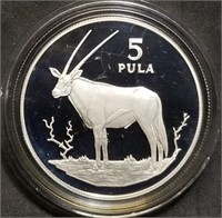 WWF 1978 Botswana 5 Pula Proof Silver Coin w/COA