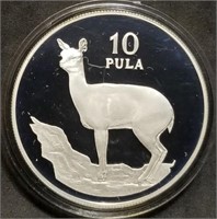 WWF 1978 Botswana 10 Pula Proof Silver Coin COA