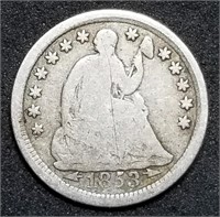1853 Arrows Seated Liberty Silver Half Dime