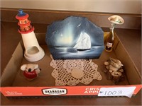 Lighthouse candle holder, rock plate + more