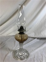 Vintage Oil Lamp  Clear Glass With Copper Patina